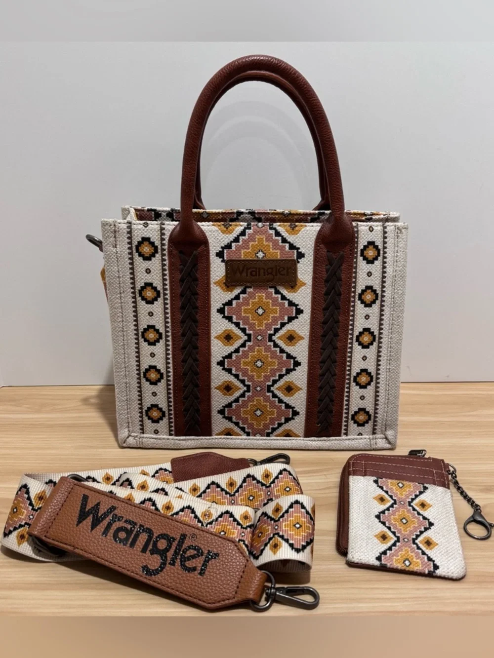 Wrangler SOUTHWEST PRINT MINI TOTE Crossbody Purse w/Strap + Mini Zip Card Case - Picture 15 of 15